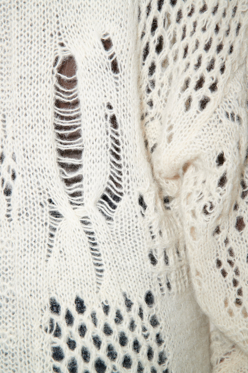 Bone Airy Alpaca Vneck Crochet