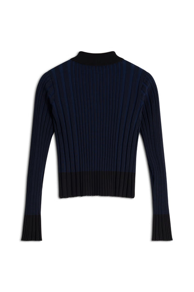 W Navy Baby Fox Patch Pleated Ribbed Cardigan – MANIFESTO