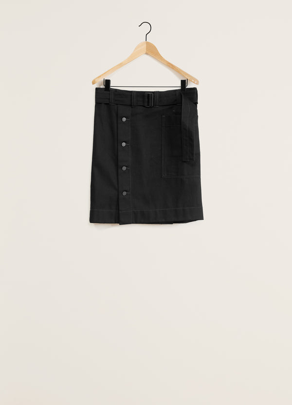 Black Belted Apron Denim Skirt