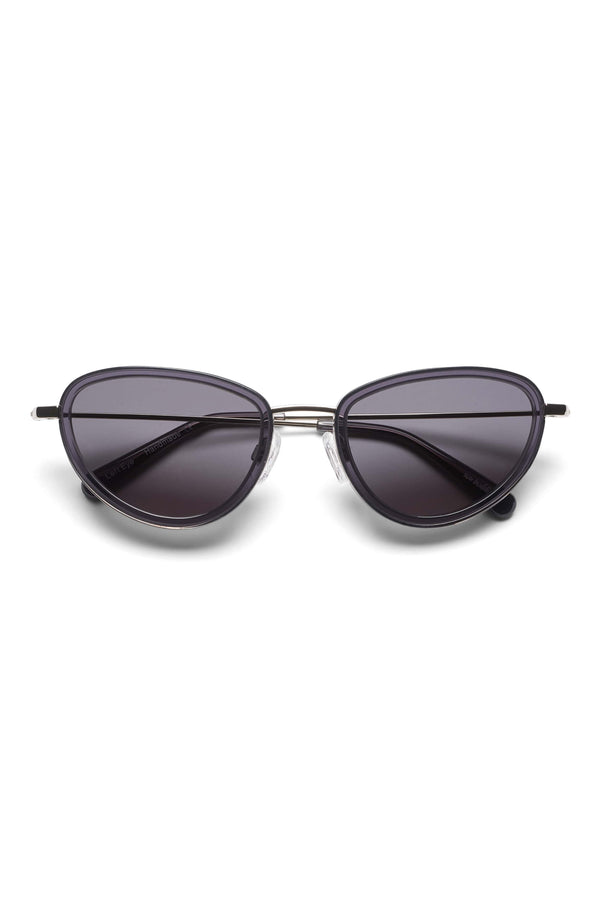 Manifesto Shop Sun Buddies Left Eye Clear Grey Sunglasses Small Round Frame Tinted Lens Front View