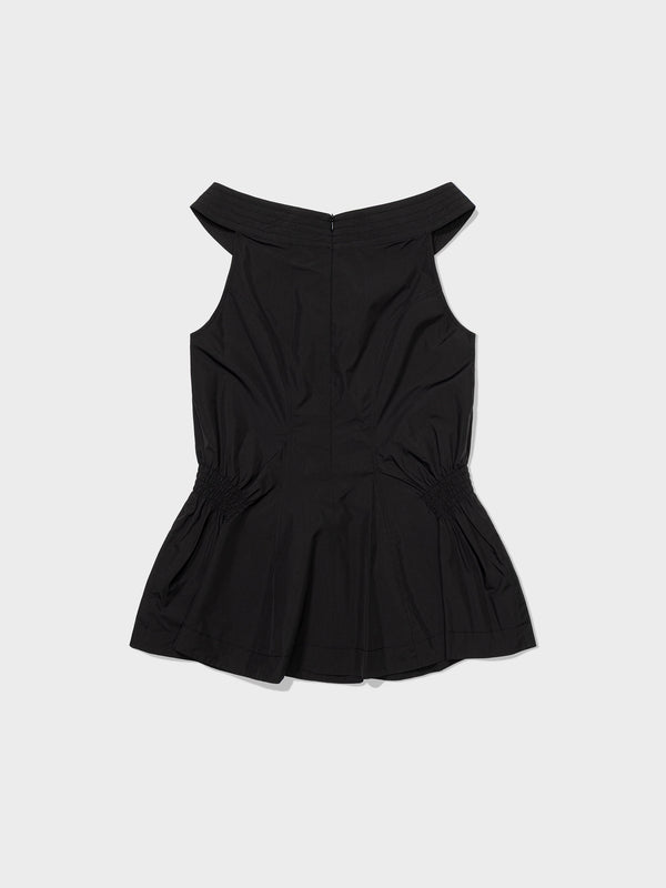 Black Off Shoulder Shirred Blouse Top