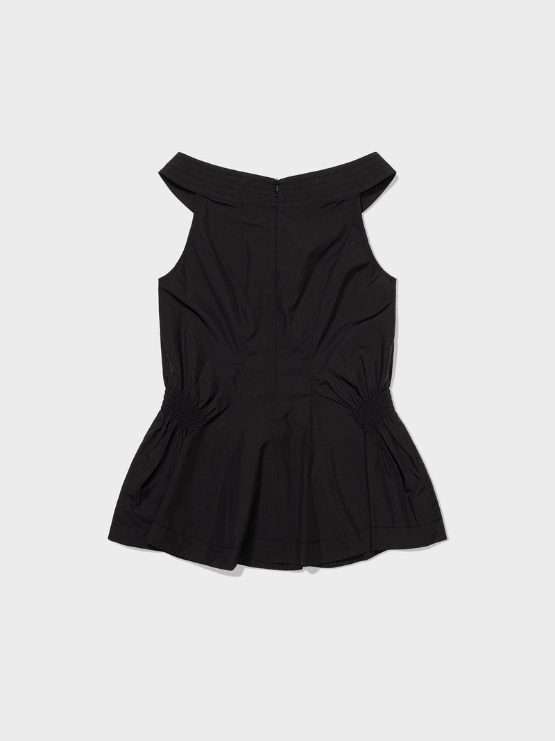 Black Off Shoulder Shirred Blouse Top