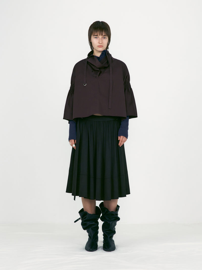 Purple Brown Shirred Sleeve Foulard Top