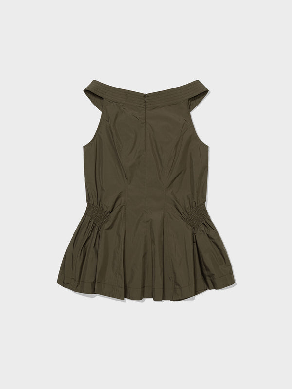 Khaki Off Shoulder Shirred Blouse Top