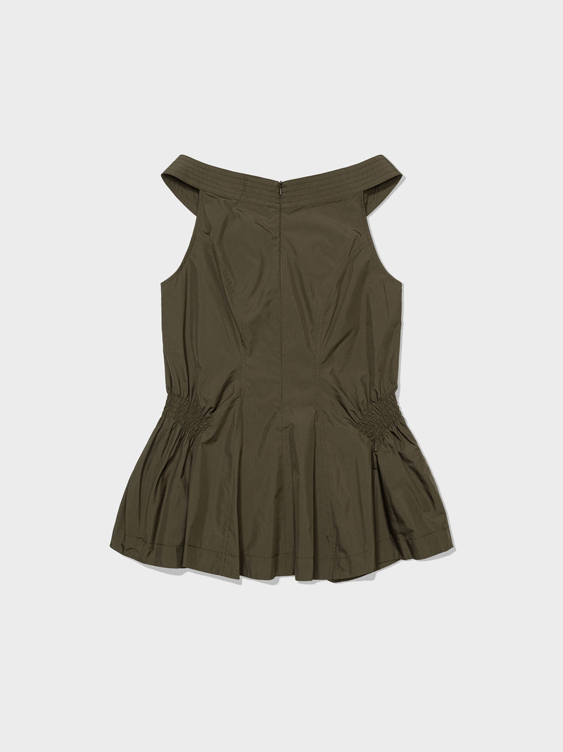 Khaki Off Shoulder Shirred Blouse Top