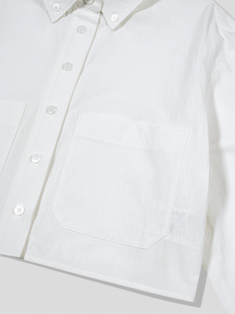 White Cotton Pocket Crop Shirt