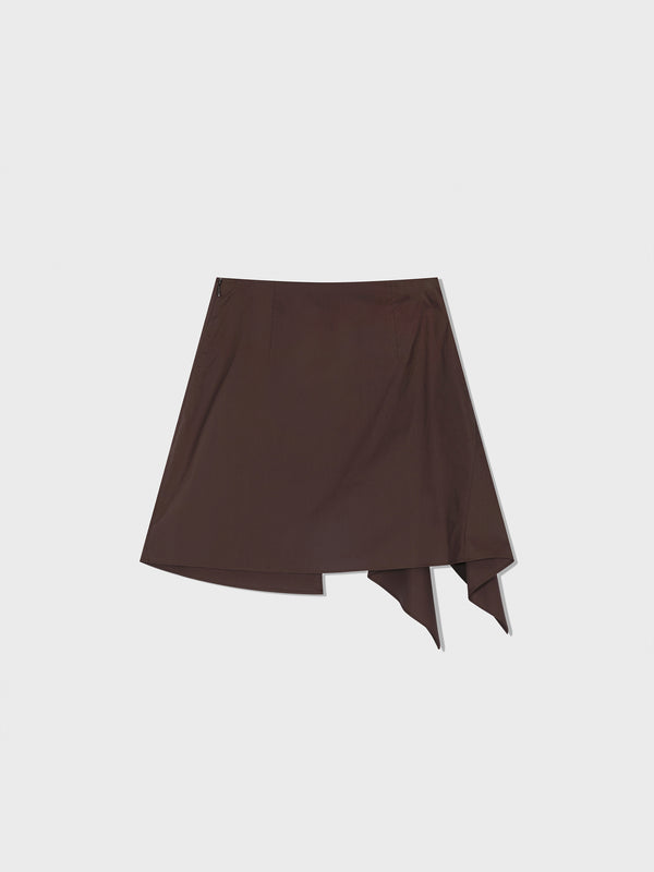 Brown Unbalance Drape Mini Skirt