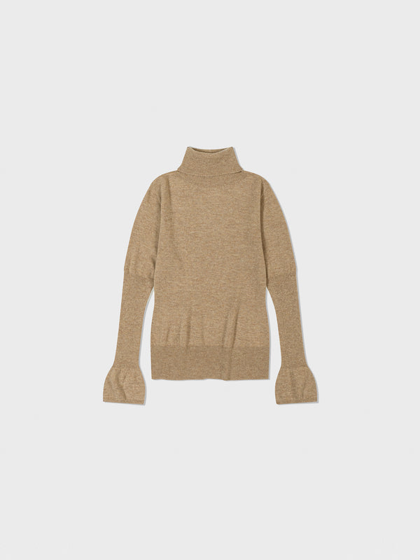 Beige Cashmere Puff Sleeve Knit Top