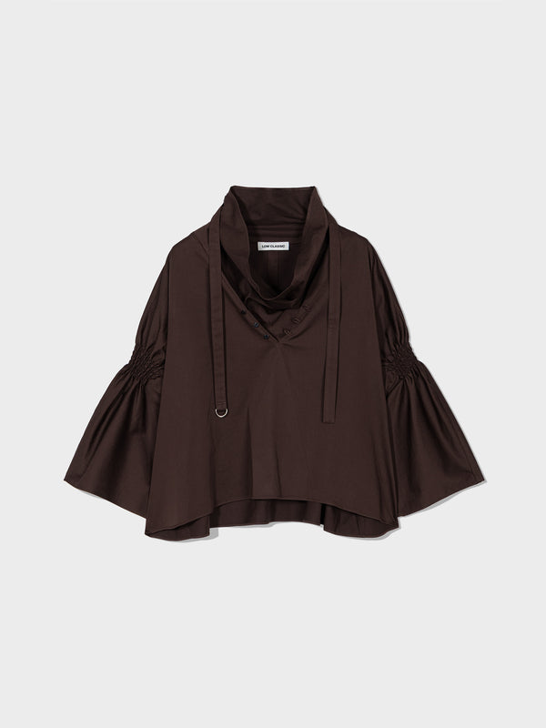 Purple Brown Shirred Sleeve Foulard Top