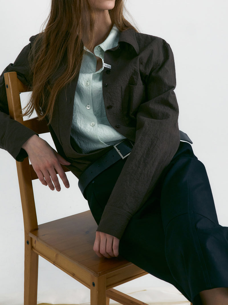 Khaki Brown Crumpled Slim Fit Shirt