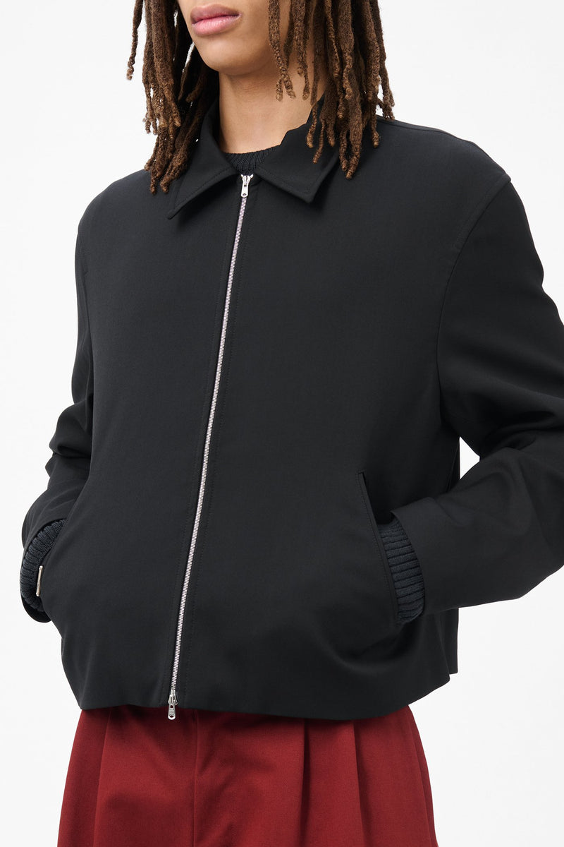 Black Worsted Wool Mini Jacket