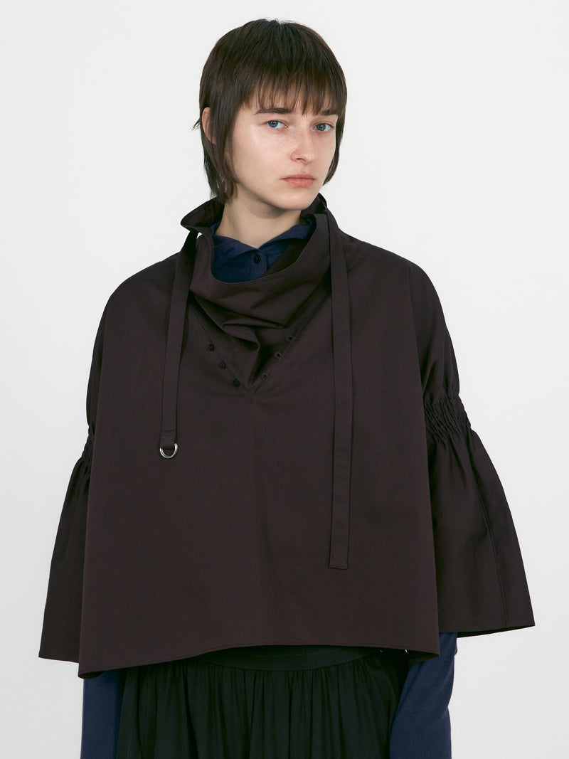 Purple Brown Shirred Sleeve Foulard Top