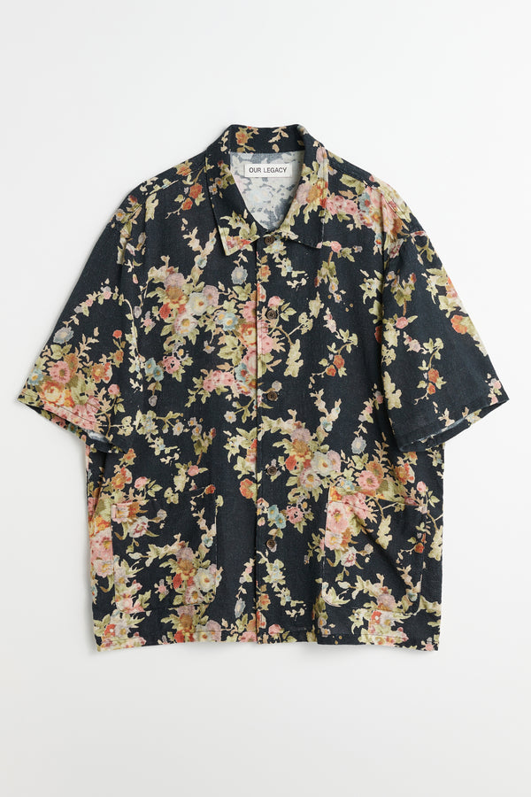 Black Floral Tapestry Print Elder SS Shirt
