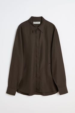 Draping Brown Liquid Tencel Evening Shirt