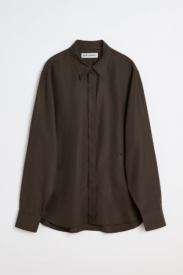 Draping Brown Liquid Tencel Evening Shirt