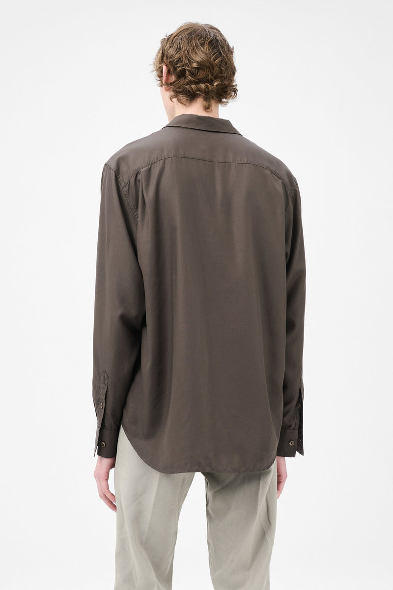 Draping Brown Liquid Tencel Evening Shirt