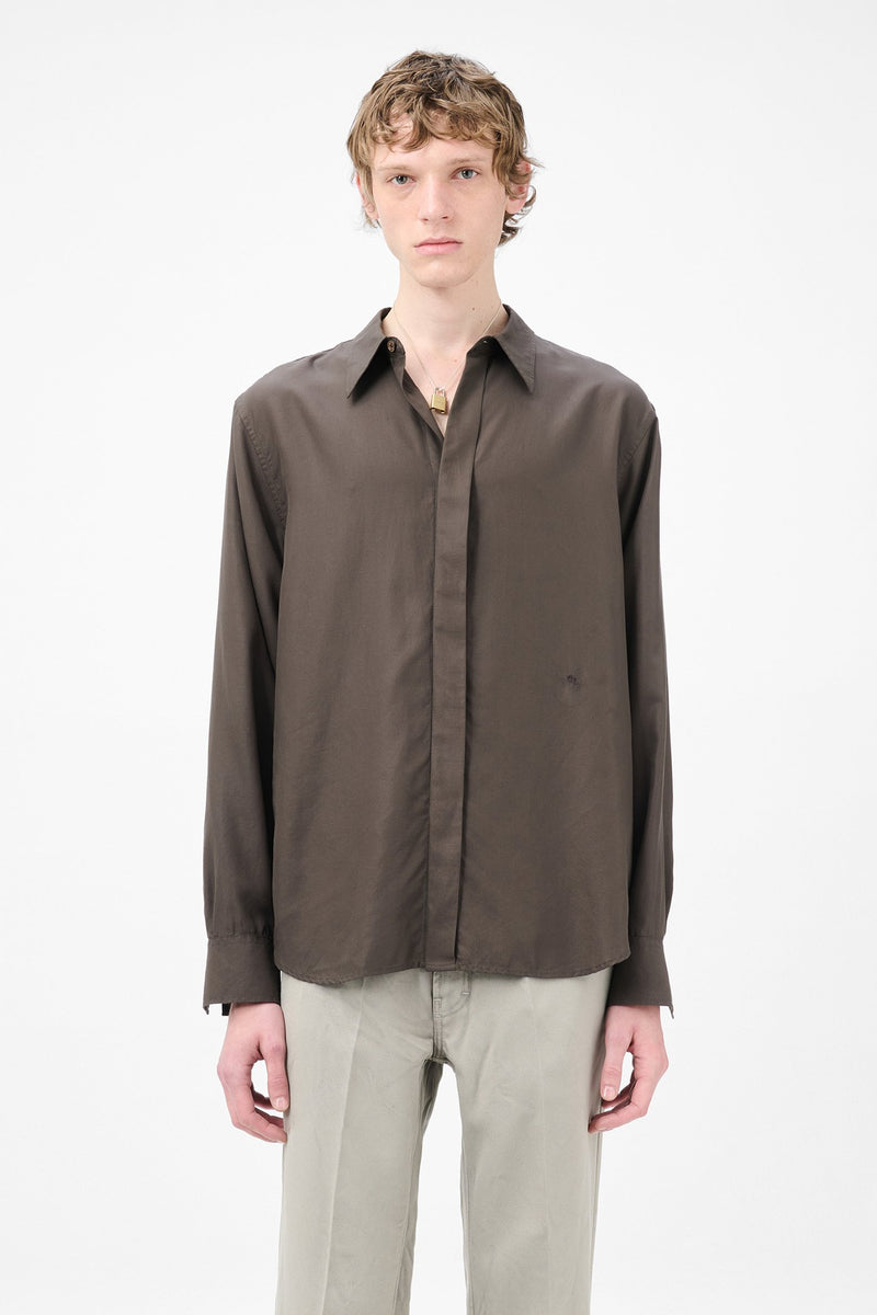 Draping Brown Liquid Tencel Evening Shirt