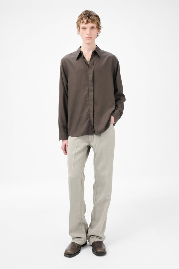 Draping Brown Liquid Tencel Evening Shirt
