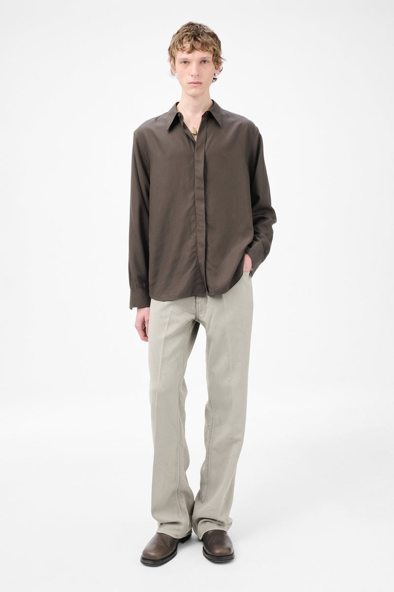 Draping Brown Liquid Tencel Evening Shirt