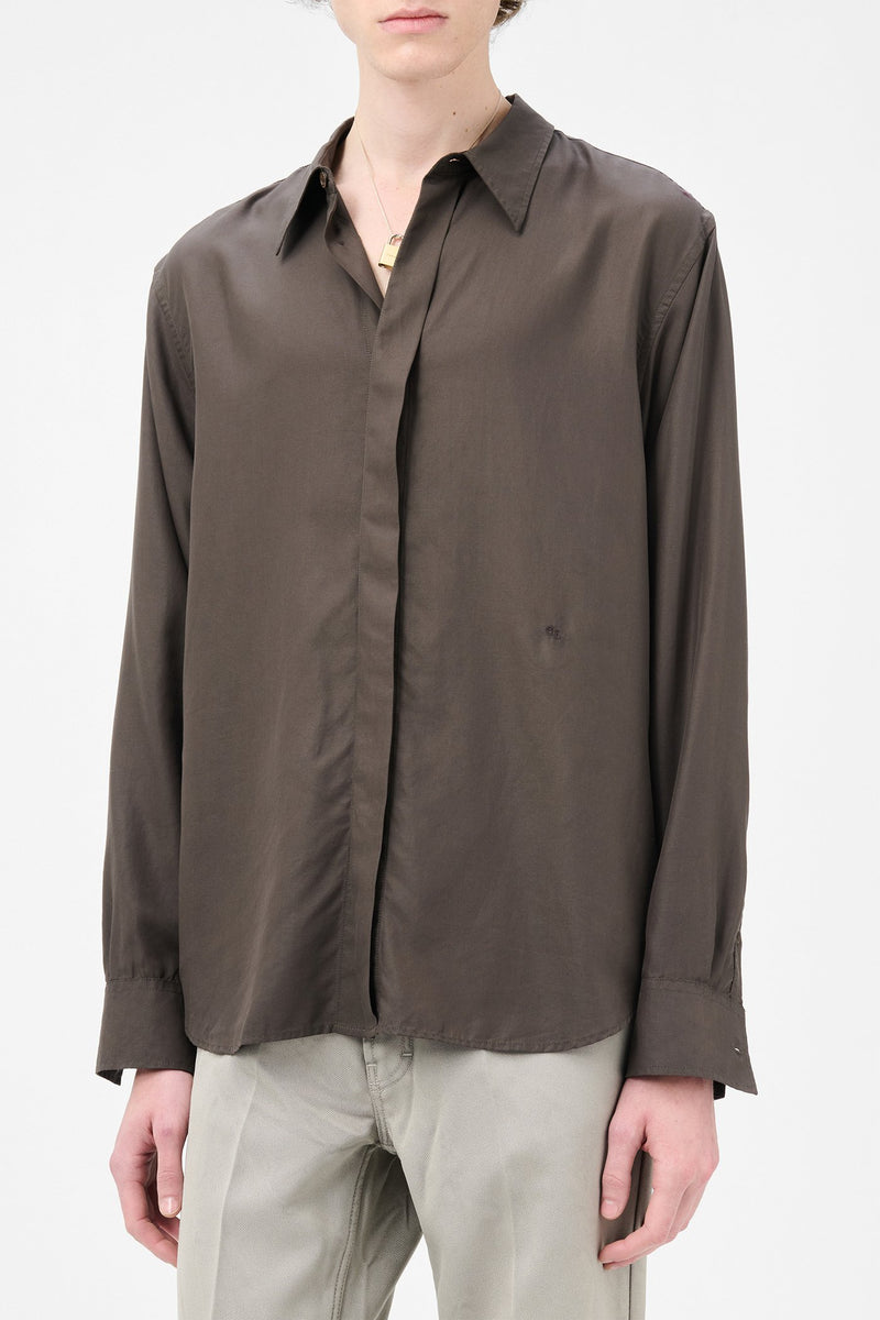 Draping Brown Liquid Tencel Evening Shirt