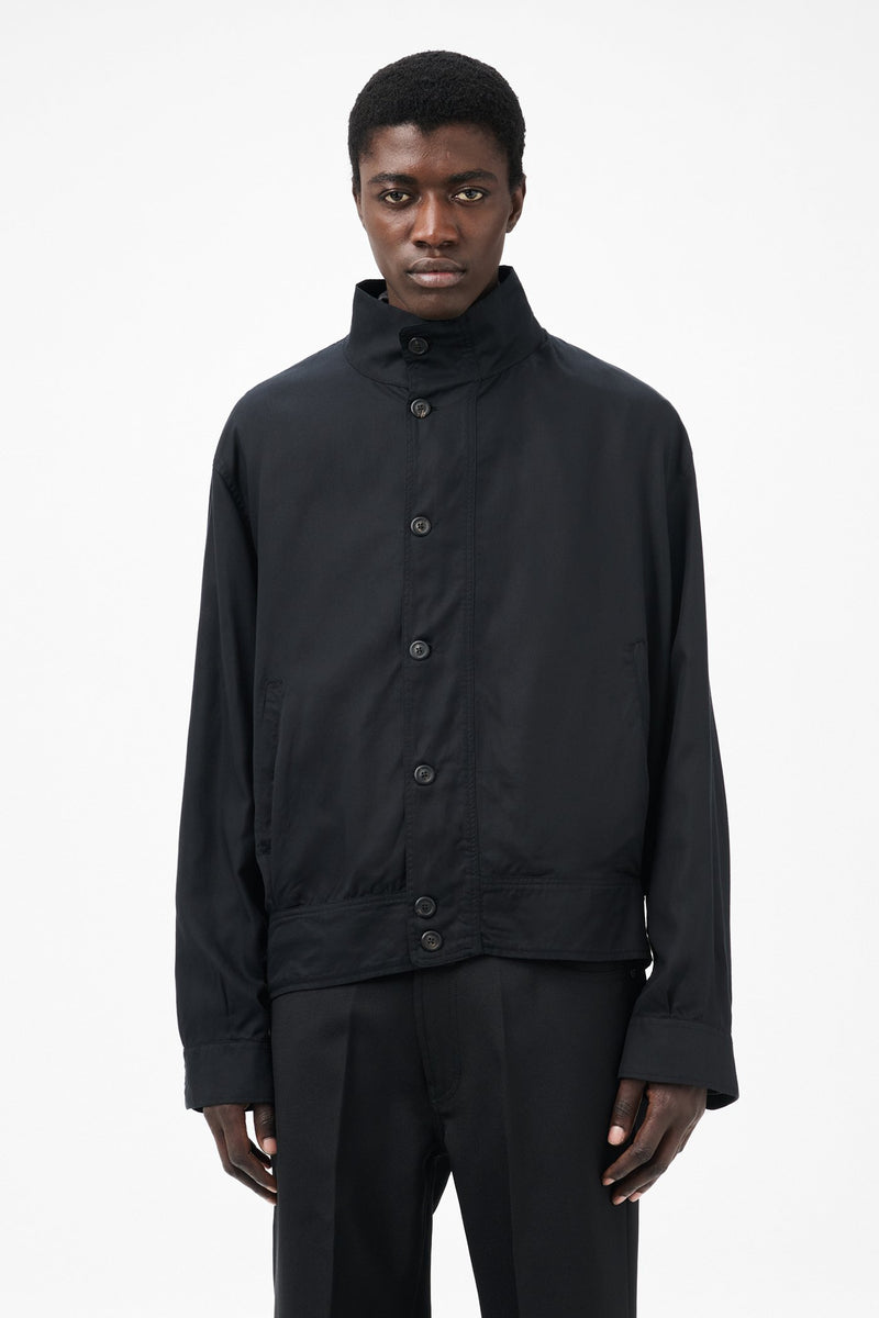 Draping Black Lyocell Mock Bomber