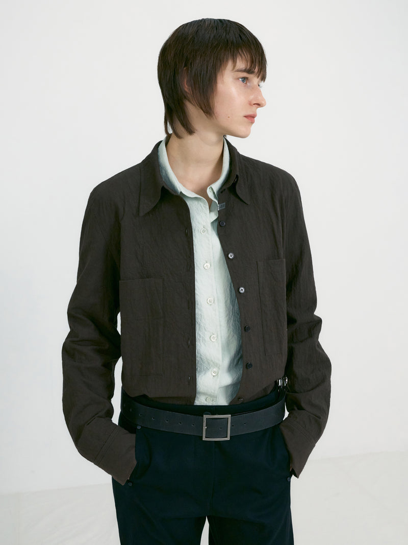 Khaki Brown Crumpled Slim Fit Shirt