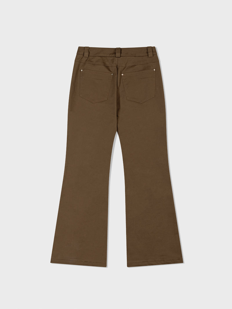 Brown Pin Tuck Bootcut Pants