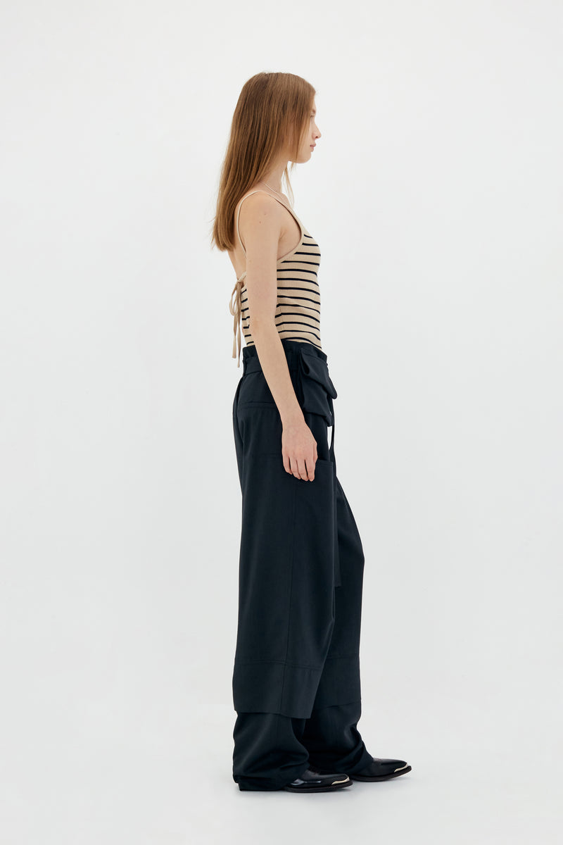 Charcoal Double Belted Pants