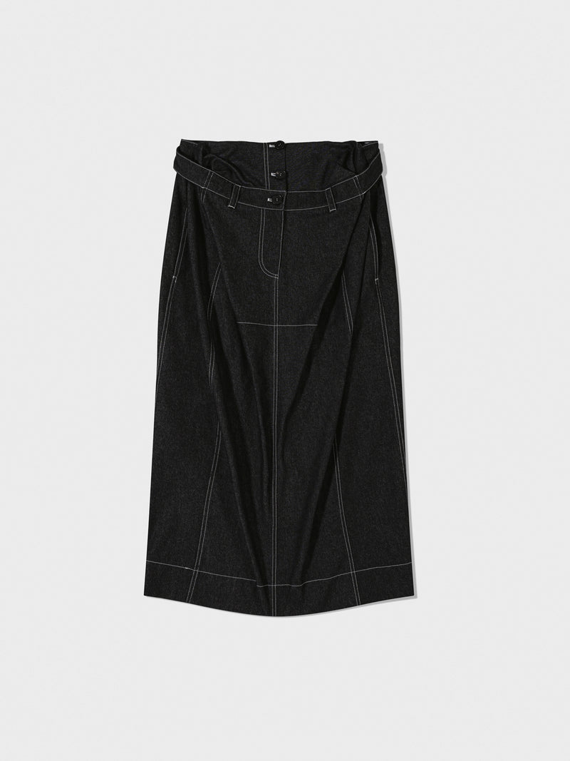 Black Double Waist Denim Long Skirt