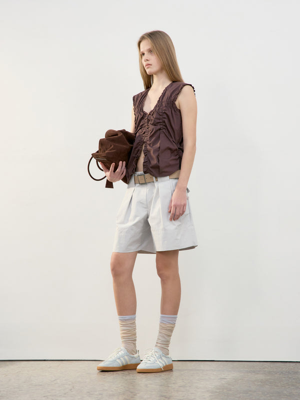 Brown Wrinkle Sleeveless Shirt