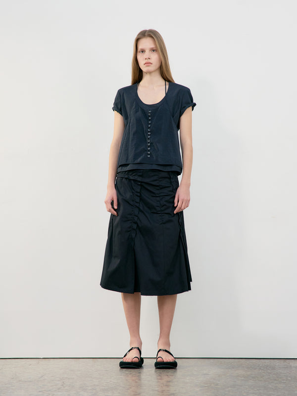 Black Raw Cut Shirring Skirt