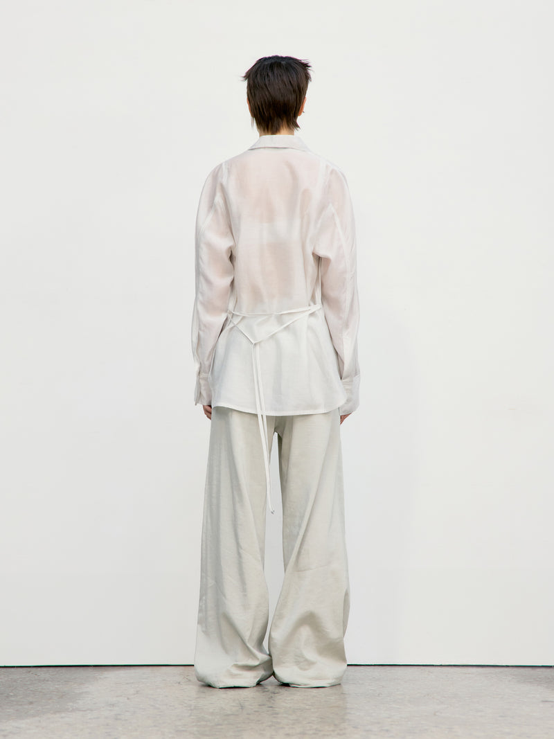 Light Khaki Linen Tuck Wide Pants