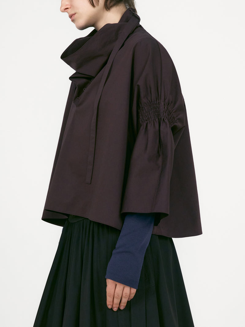Purple Brown Shirred Sleeve Foulard Top