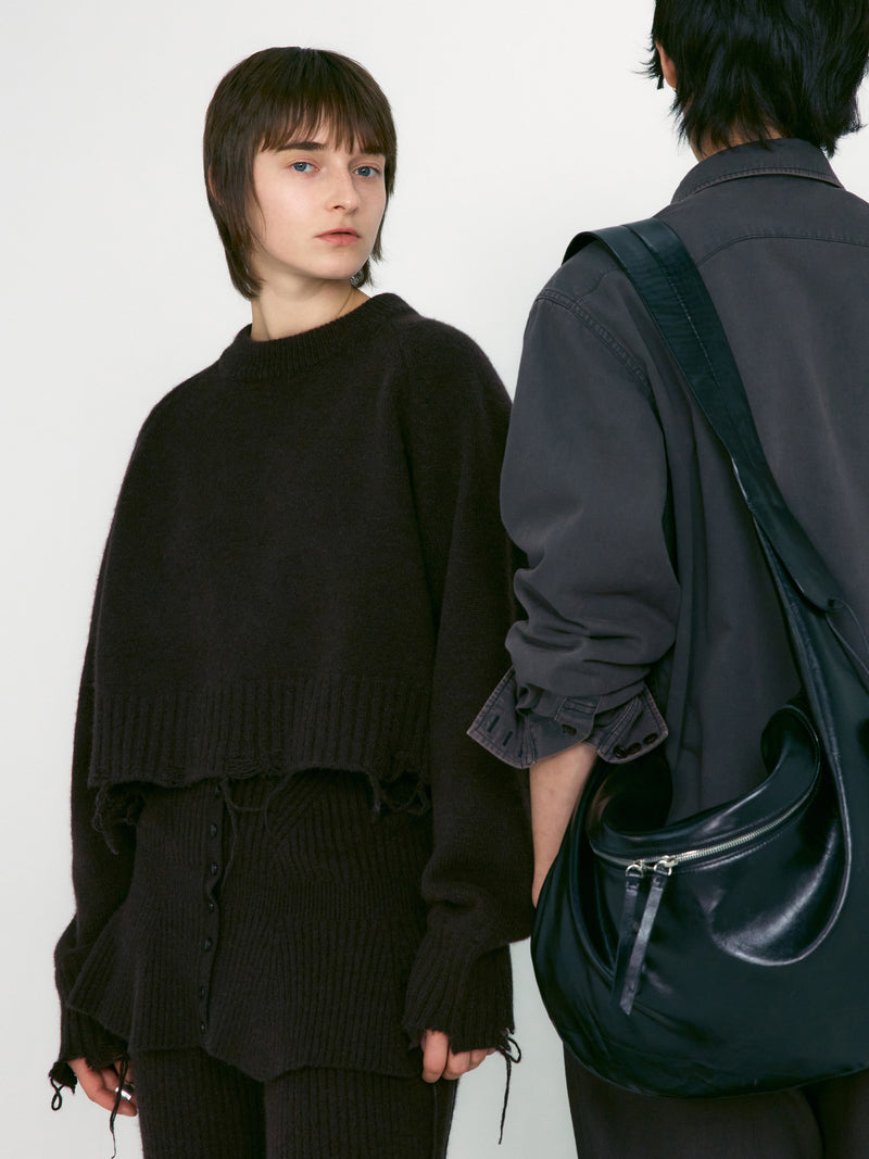 Brown Damaged Cropped Pullover