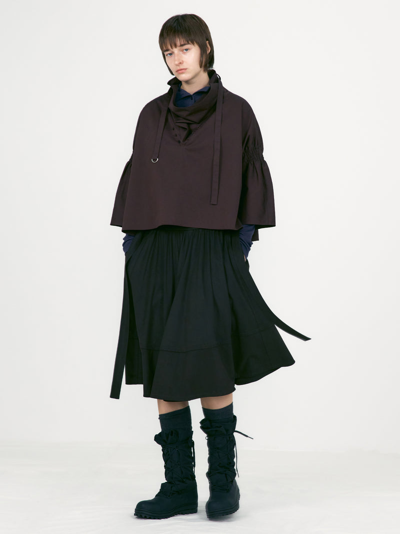 Purple Brown Shirred Sleeve Foulard Top
