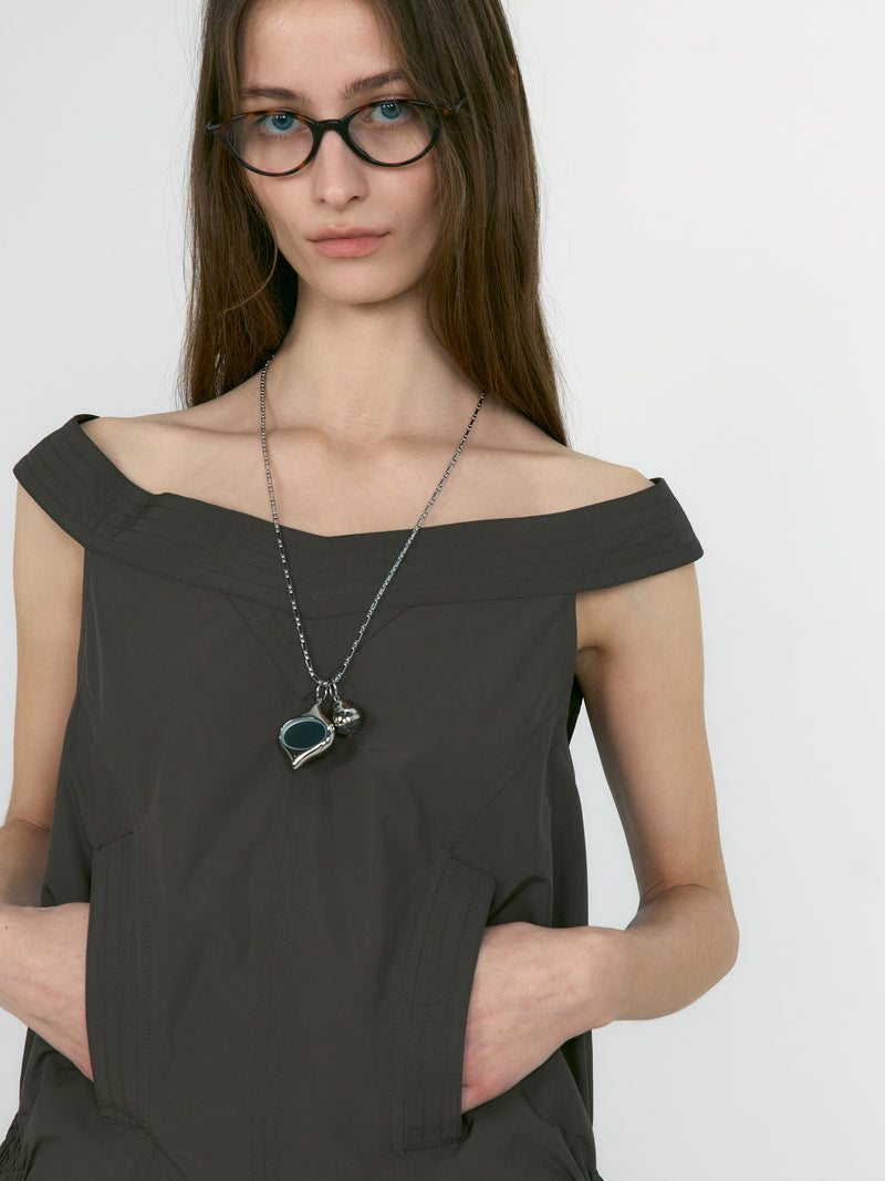 Khaki Off Shoulder Shirred Blouse Top