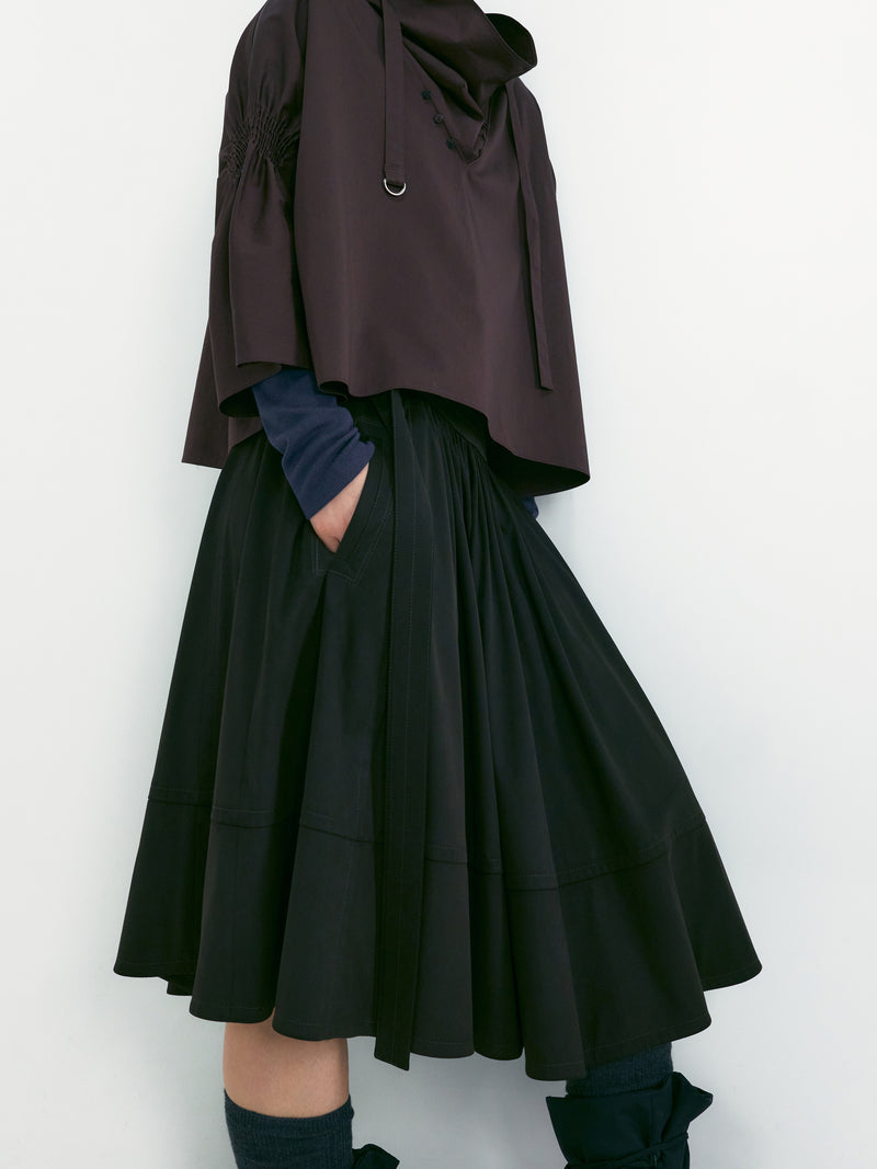 Purple Brown Shirred Sleeve Foulard Top