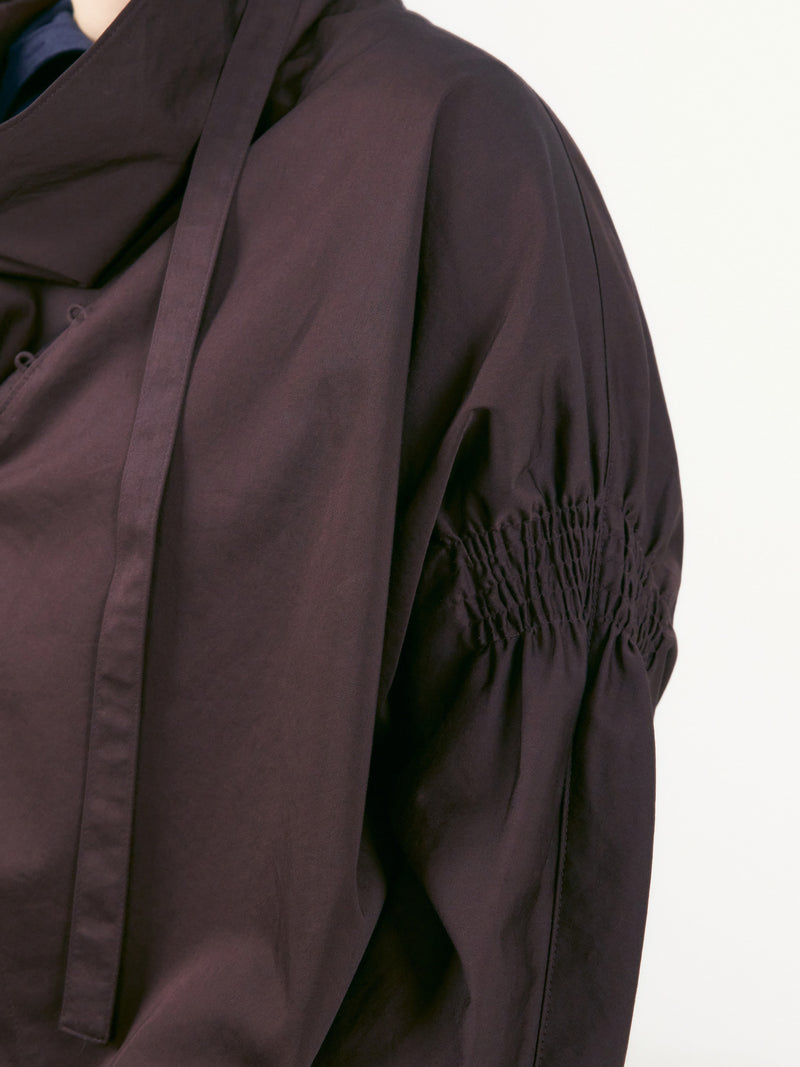 Purple Brown Shirred Sleeve Foulard Top