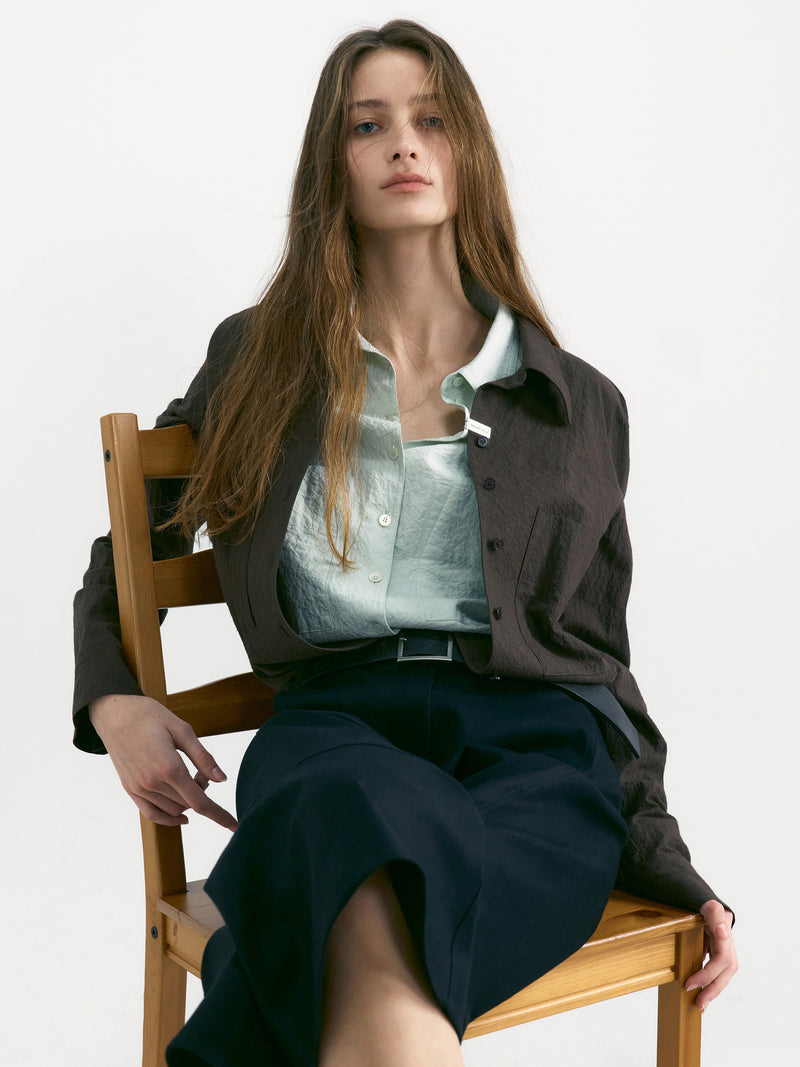 Khaki Brown Crumpled Slim Fit Shirt