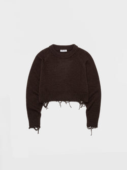 Brown Damaged Cropped Pullover