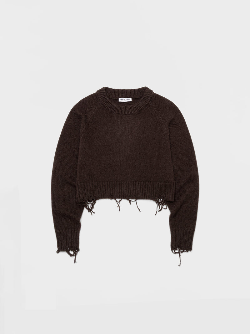 Brown Damaged Cropped Pullover