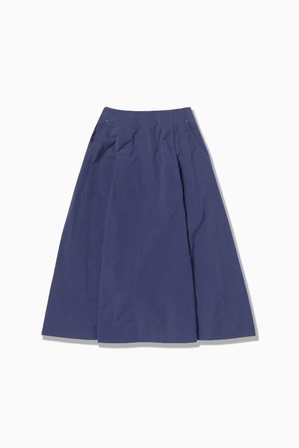 Dark Blue Nylon Chino Tuck Skirt