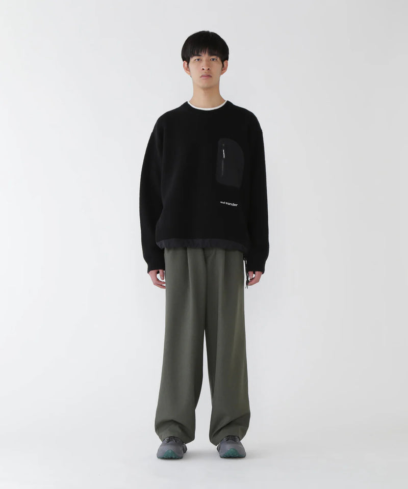M Dark Green PE Melange Twill Wide Pants