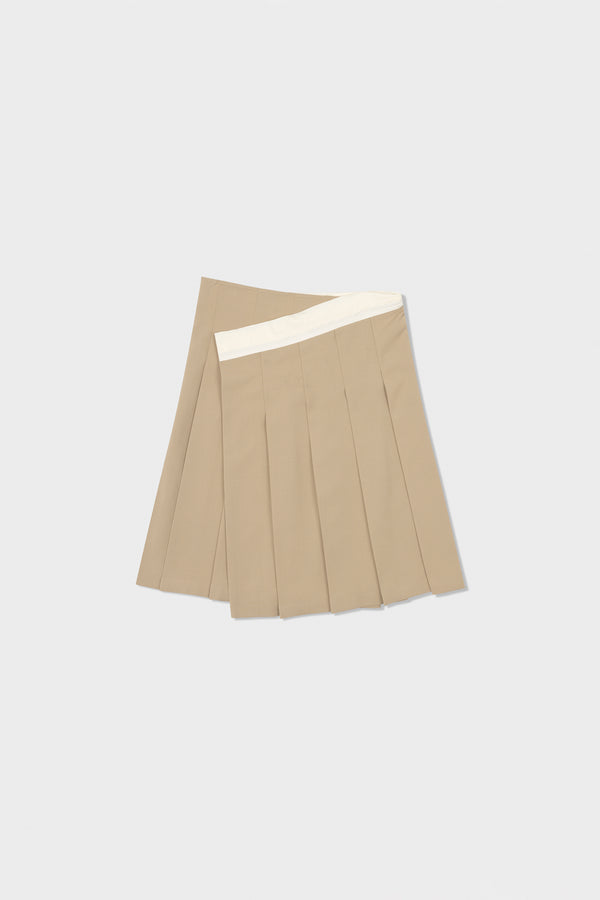 Beige Pleated Midi Wrap Skirt