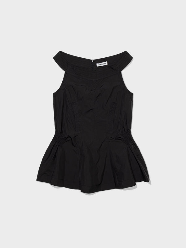 Black Off Shoulder Shirred Blouse Top