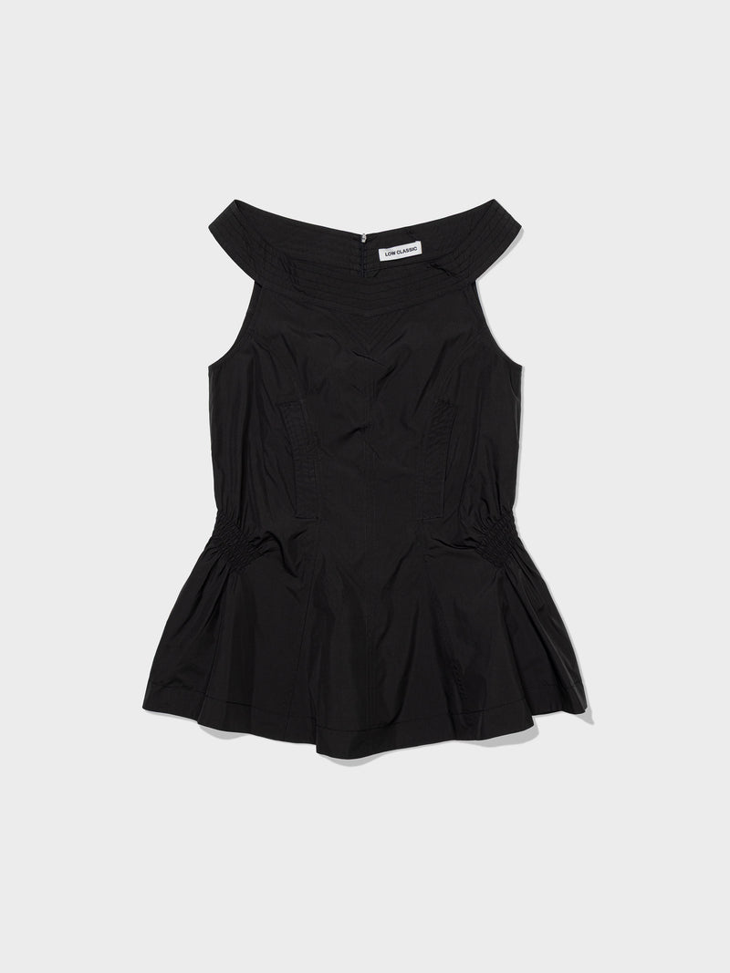 Black Off Shoulder Shirred Blouse Top