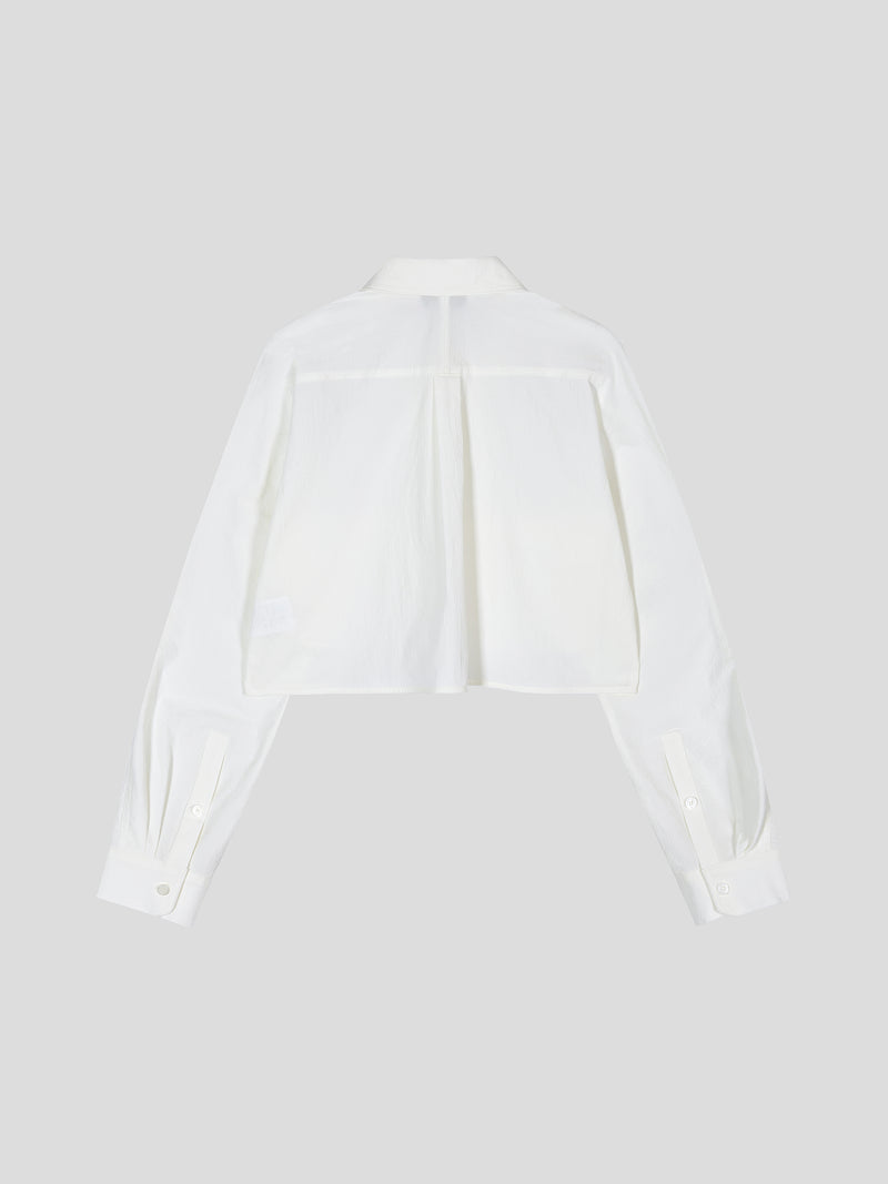 White Cotton Pocket Crop Shirt