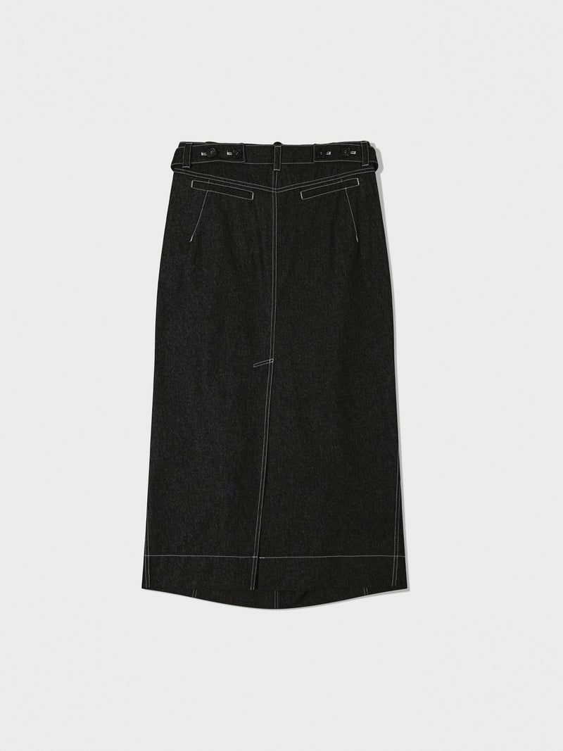 Black Double Waist Denim Long Skirt