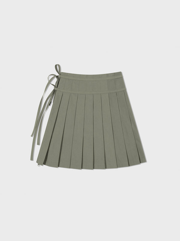 Khaki Pleated Zipper Skirt