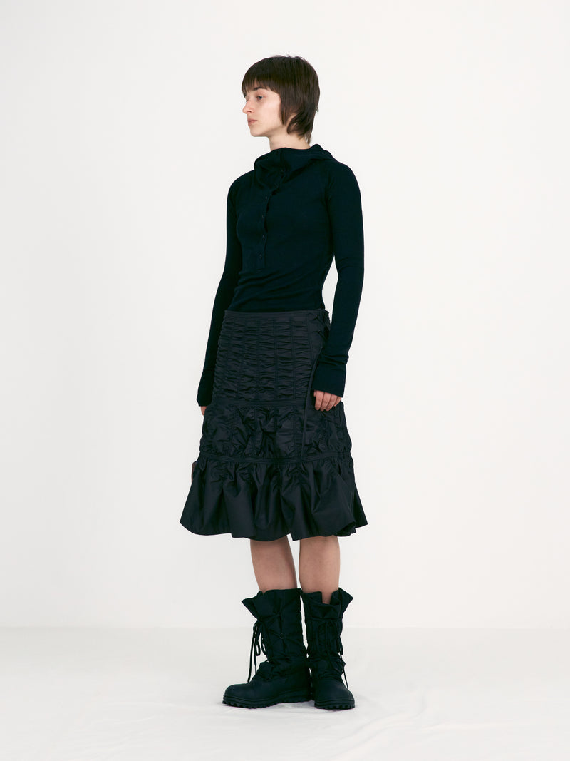 Black Padded Shirring Skirt
